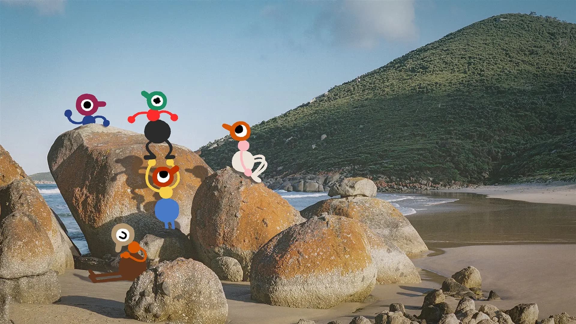 Big Walk key art: friends exploring a bright island at sunset